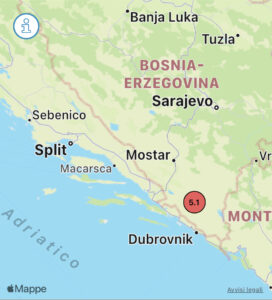 Terremoti: 5.1 Bosnia, 4.0 Mar Ionio, scosse minori nel Tirreno e Vesuvio